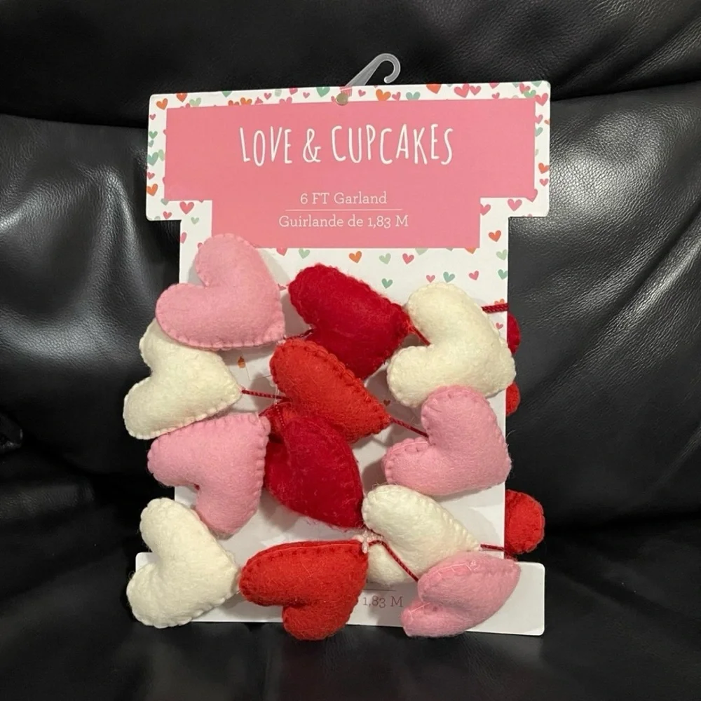 Valentines Love and Cupcakes Heart Garland - Valentines Felt Hearts Garland